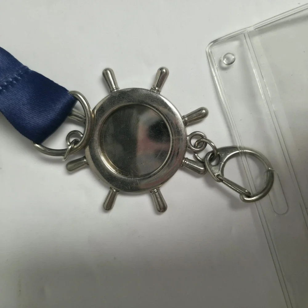 Carnival Cruise Line Lanyard Blue White Anchor Ship Wheel Charm ID Badge Holder